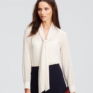 Karen Millen Bow Button Down Shirt Textured Ivory Size 2